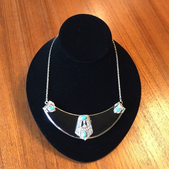 Statement Necklace | Silver & Faux Turquoise - Picture 2 of 13